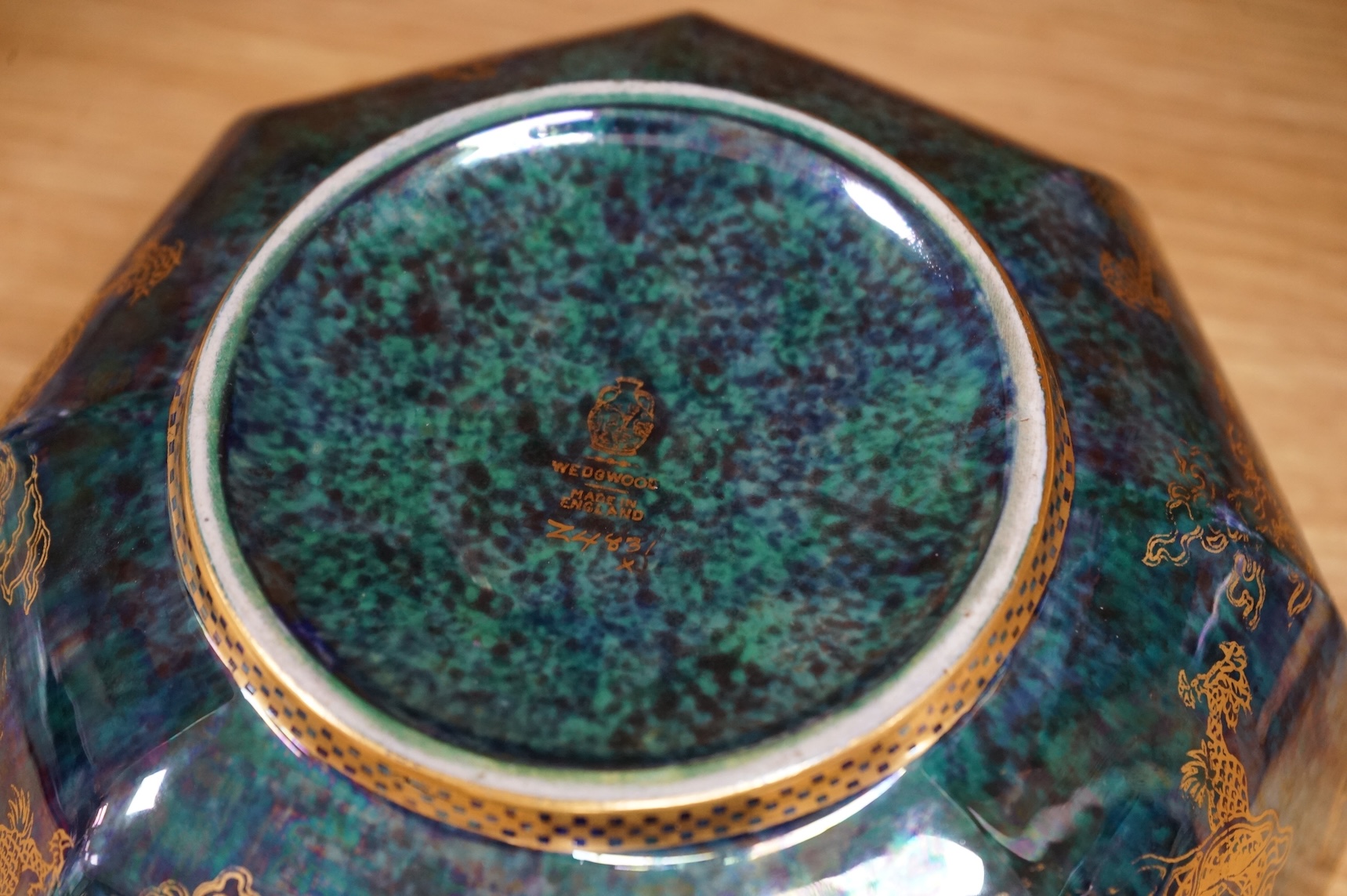 A Wedgwood octagonal lustreware ‘dragon’ bowl, designed by Daisy Makeig Jones, pattern number Z4831, 20cm wide